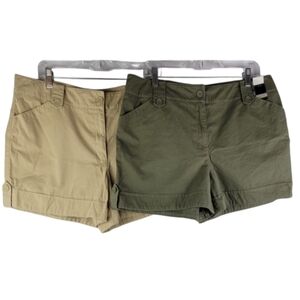 Bundle of 2 Pair New York & Company Cotton Shorts Womens Plus Size 16 Tan Green